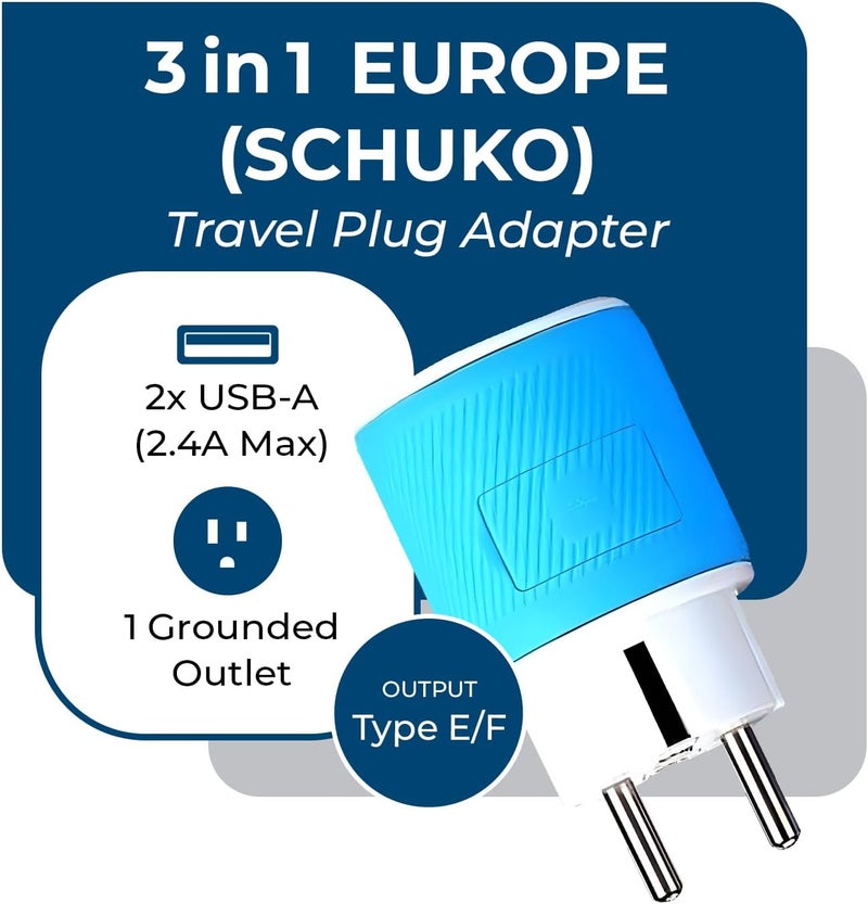 OREI Germany, France, Schuko Travel Plug Adapter with Dual USB - USA Input - Type E/F (U2U-9), Will Work with Cell Phones, Camera, Laptop, Tablets, iPad, iPhone and More - Image 2